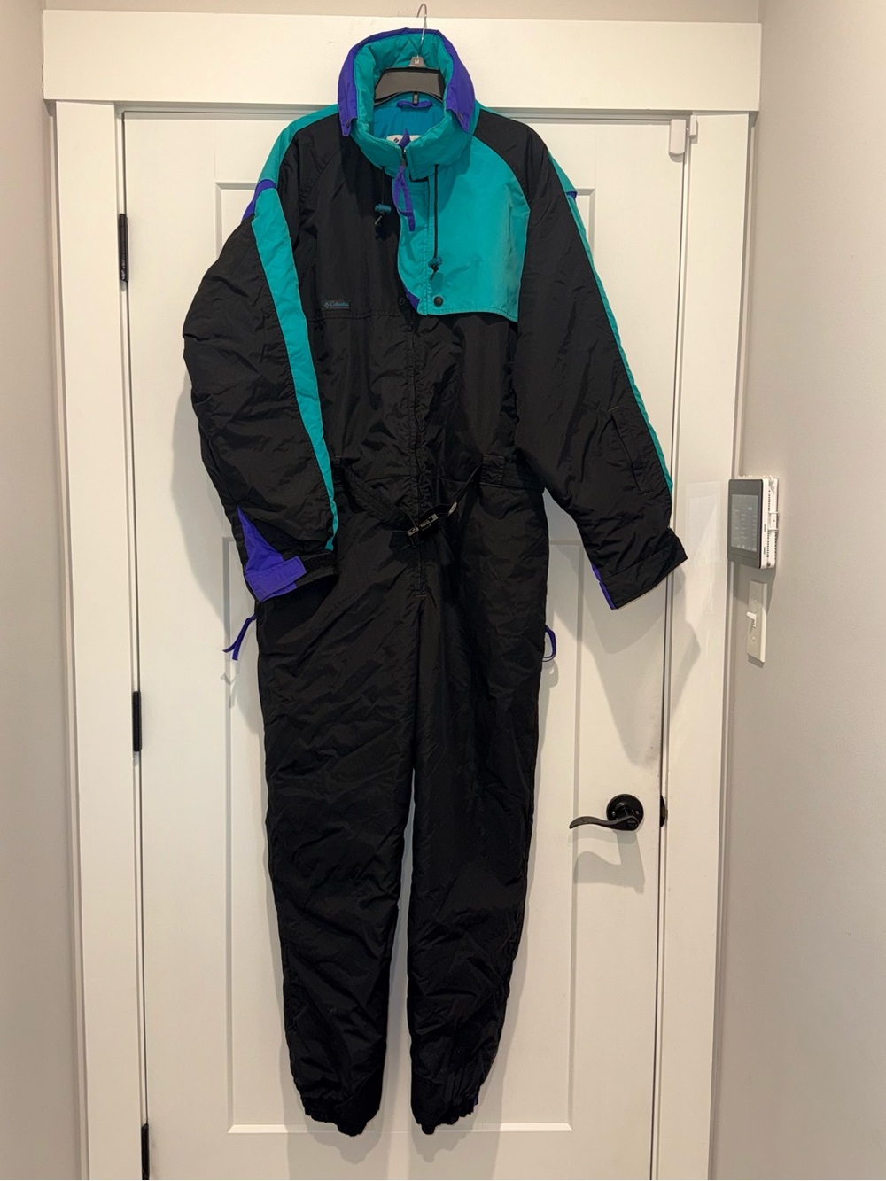 VTG Columbia BLACK NEON PURPLE TEAL Ski Suit Men XL 90s Snow Winter Insulated